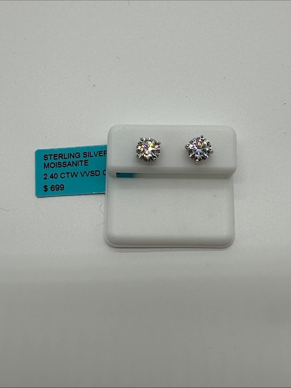 Sterling Silver Moissanite Stud Earrings - White Sparkle